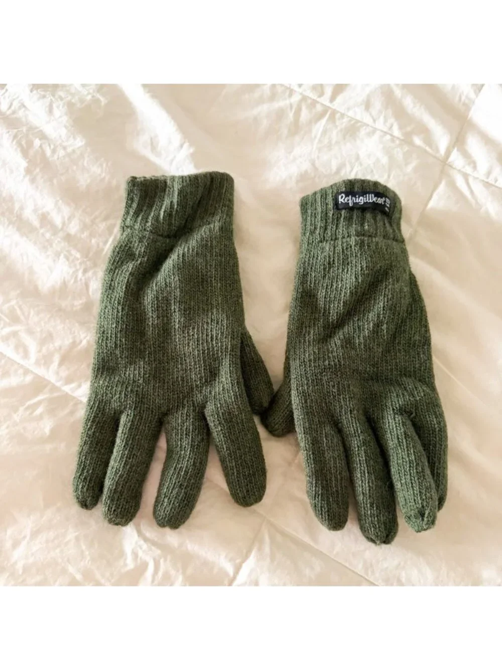 RefrigiWear Olive Green Knit Winter Work Gloves XL Insulated Cold Weather
